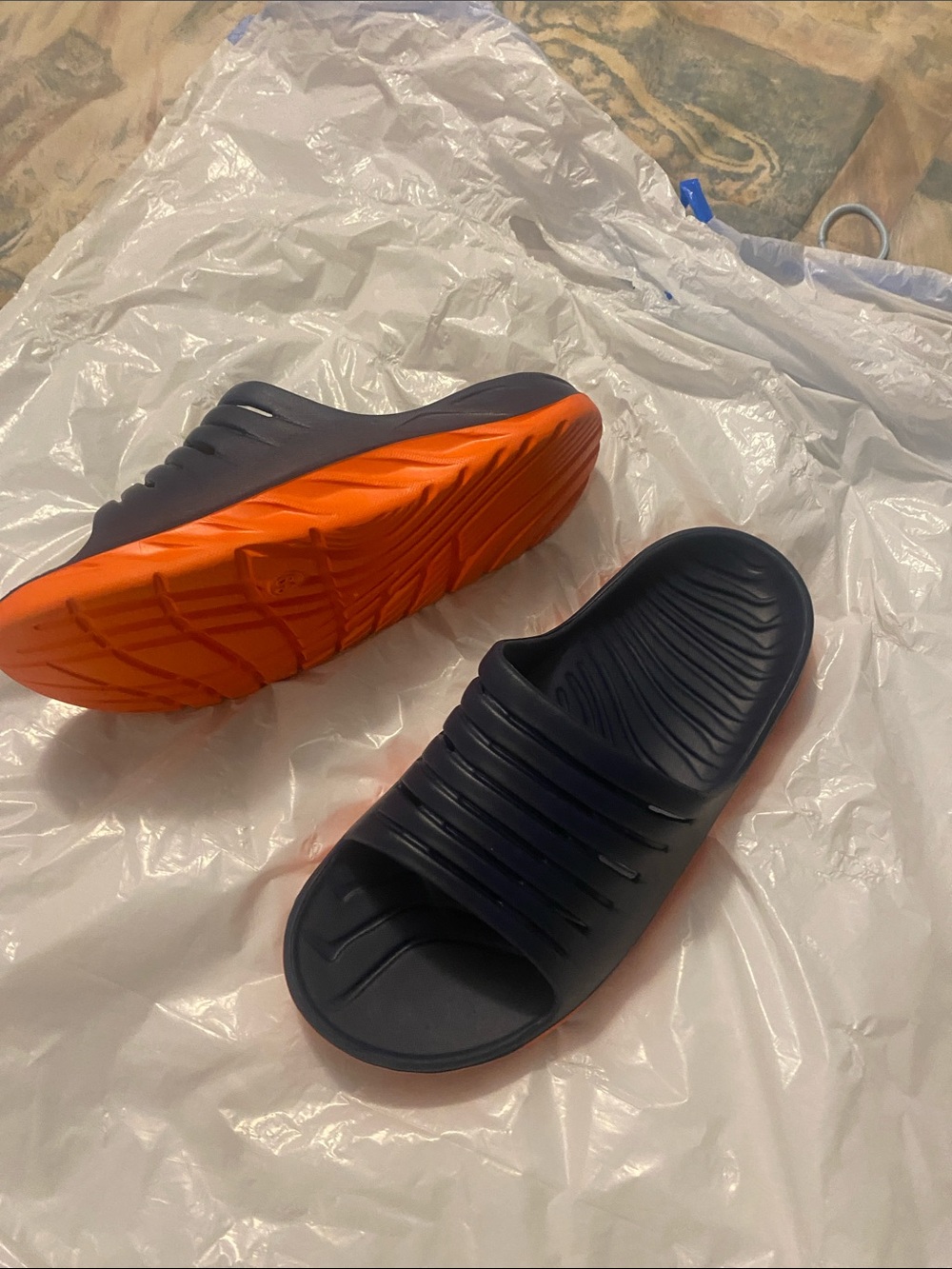 Men's Navy and Orange Slide Sandals